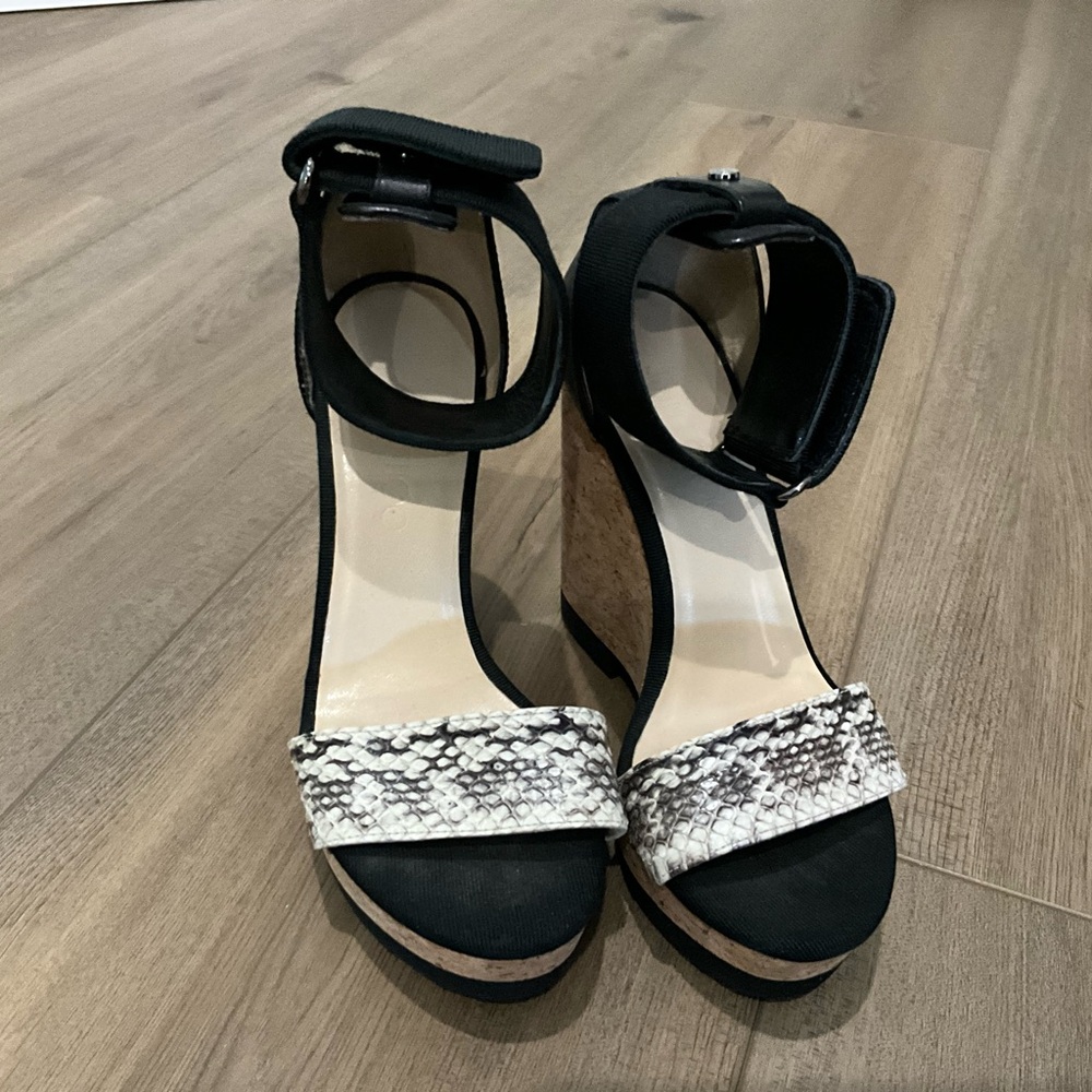 Jimmy choo Black and Snakeskin Wedge Sandals